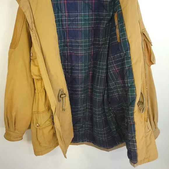 Vtg Willis Geiger Field Jacket Parka Men's L Tan Multicolor Plaid Lining Grunge